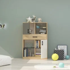 Libreria 80x120h cm con cassetto cameretta rovere antracite Chiaretto