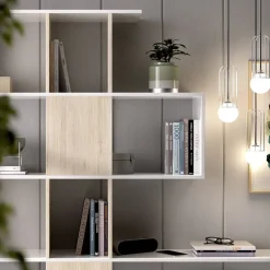 Libreria 145x145h cm moderna bianco rovere naturale Snake