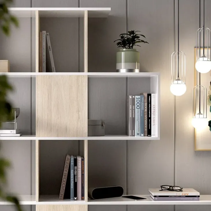 Libreria 145x145h cm moderna bianco rovere naturale Snake