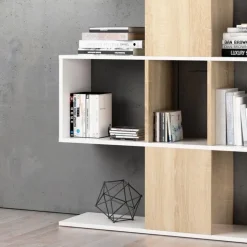 Libreria 145x145h cm moderna bianco rovere naturale Snake