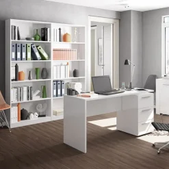 Libreria 80x201h cm moderna soggiorno bianco opaco Allan