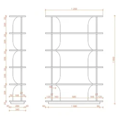 Libreria 120x185h cm moderna soggiorno rovere Bukly