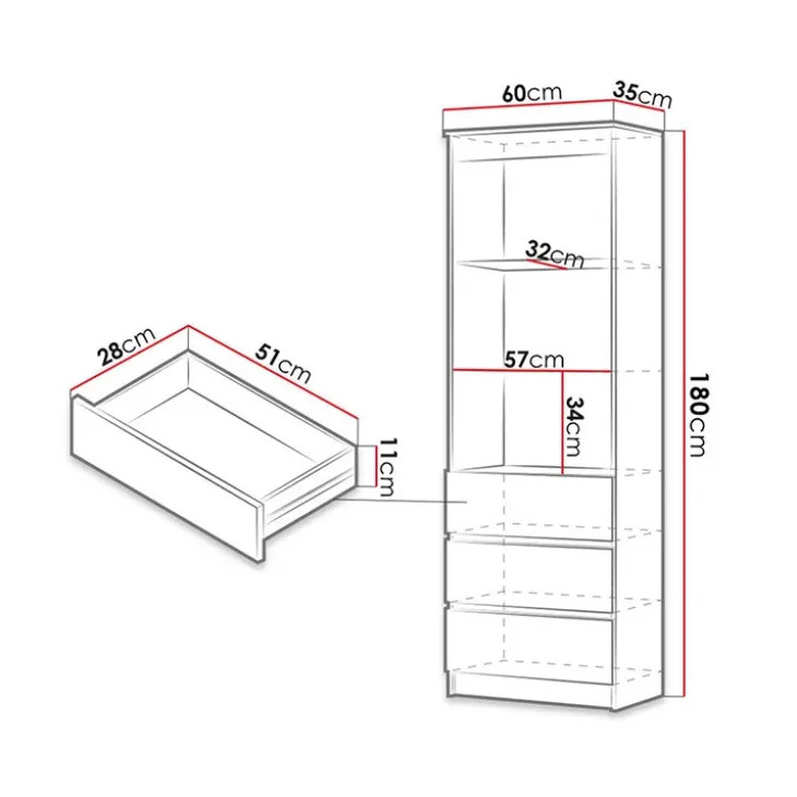 Libreria 60x180h cm 3 vani a giorno 3 cassetti moderna bianco Sterling