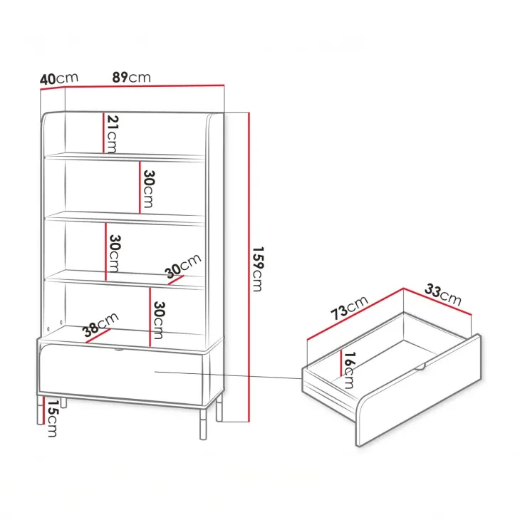 Libreria 89x159h cm 4 vani a vista 1 cassetto beige cashmere Rita