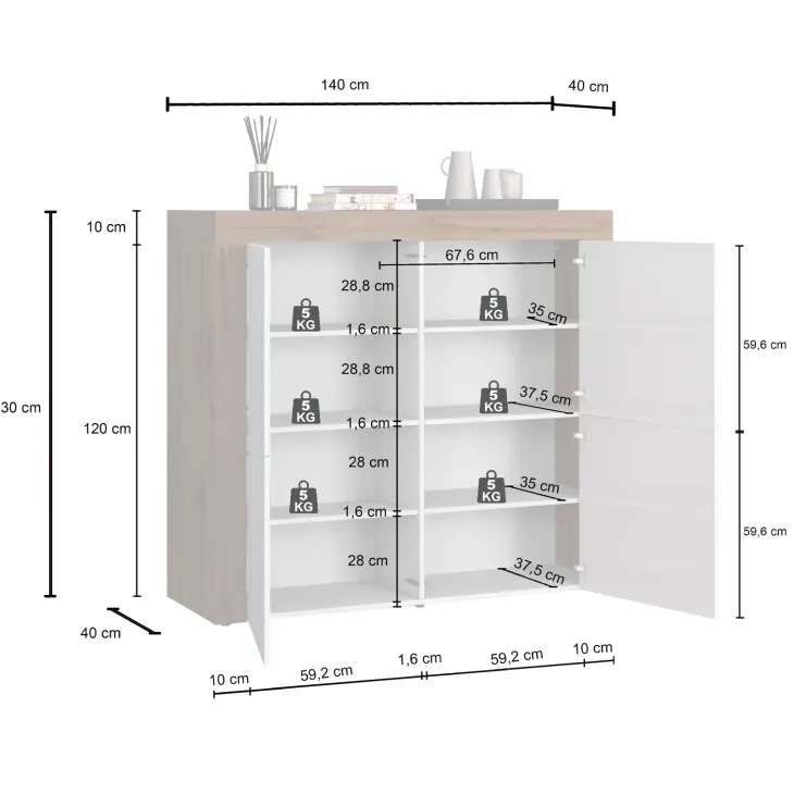 Madia alta moderna 140x130h cm antracite rovere Block