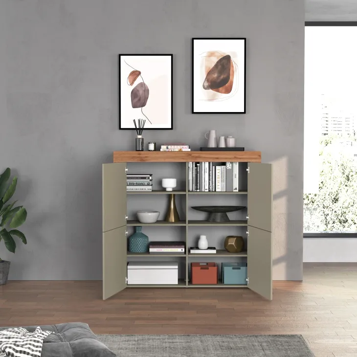 Madia alta moderna 140x130h cm tortora rovere Block