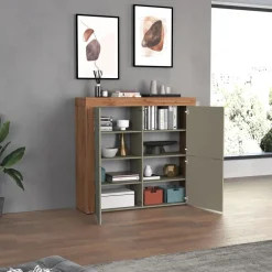 Madia alta moderna 140x130h cm tortora rovere Block
