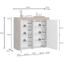 Madia alta moderna 140x130h cm tortora rovere Block
