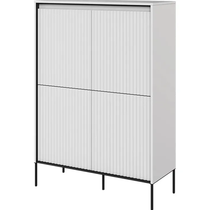Madia alta 98x140h cm 4 ante con led cannettato bianco opaco nero Camelia