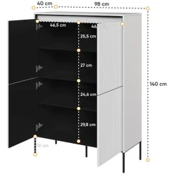 Madia alta 98x140h cm 4 ante con led cannettato bianco opaco nero Camelia