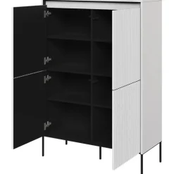 Madia alta 98x140h cm 4 ante con led cannettato bianco opaco nero Camelia