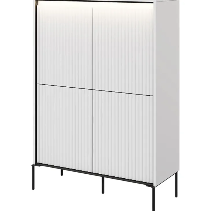 Madia alta 98x140h cm 4 ante con led cannettato bianco opaco nero Camelia