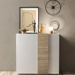 Madia alta 121x113h cm 2 ante moderna bianco lucido rovere Universal