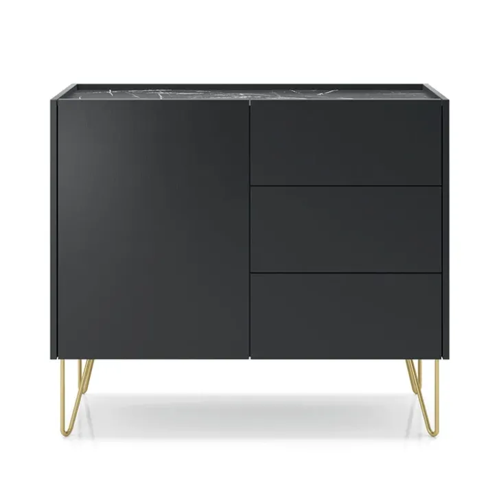 Madia moderna 97x83h cm 1 anta 3 cassetti moderna grafite frassinato effetto marmo Sirena
