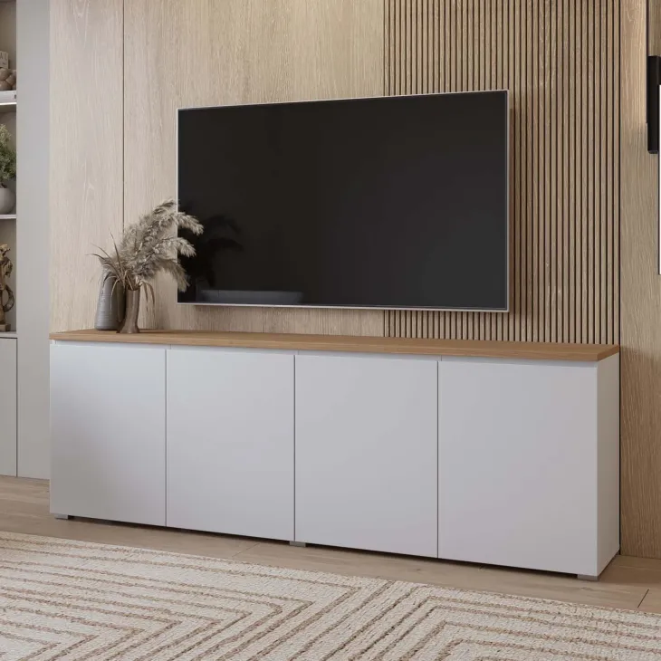 Madia moderna 200x68h cm 4 ante bianco rovere Ischia