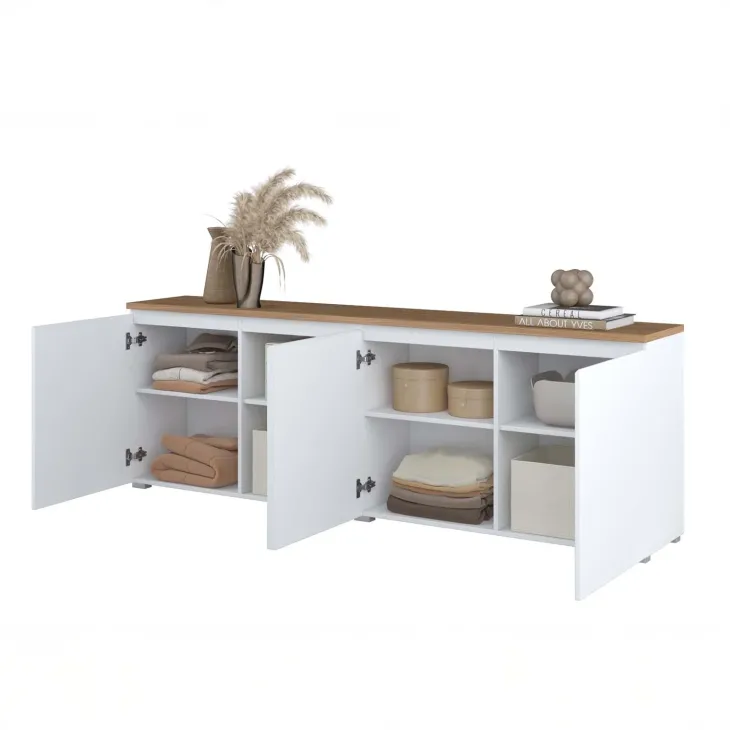 Madia moderna 200x68h cm 4 ante bianco rovere Ischia