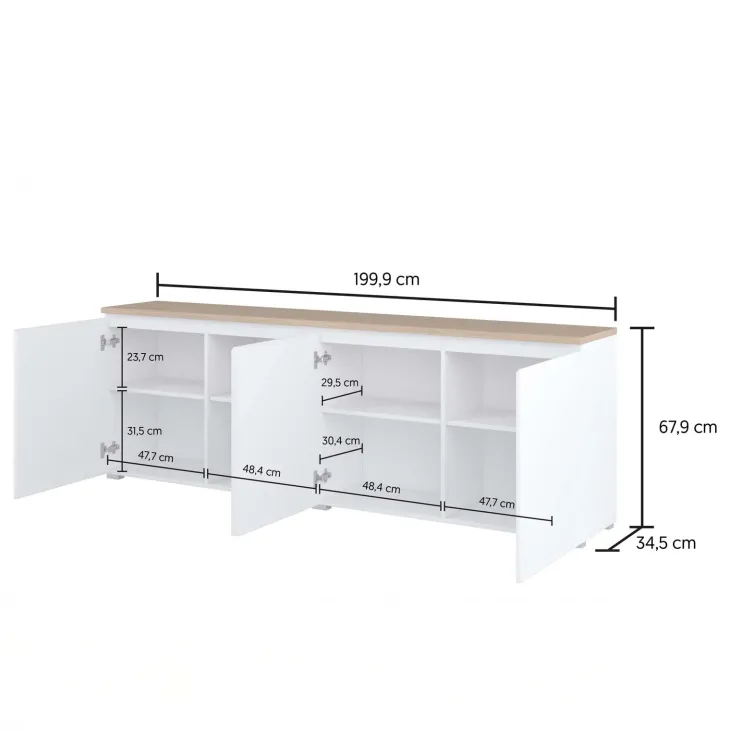 Madia moderna 200x68h cm 4 ante bianco rovere Ischia
