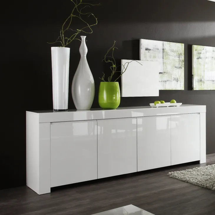 Madia moderna 210x82h cm 4 ante bianco lucido Essential