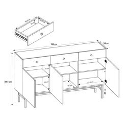 Madia moderna 155x90h cm 3 ante 3 cassetti nero Eterna