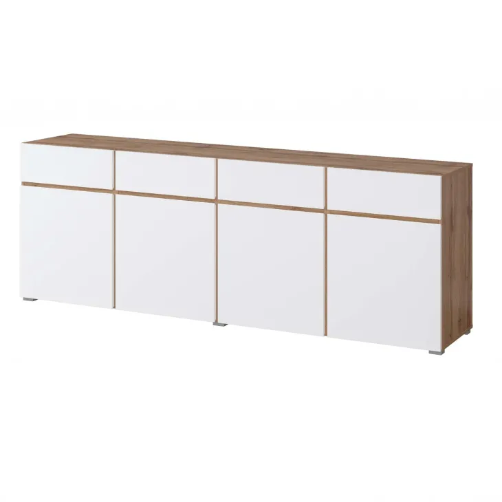 Madia moderna 225x78h cm 4 ante 4 cassetti bianco rovere Lolla
