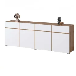 Madia moderna 225x78h cm 4 ante 4 cassetti bianco rovere Lolla