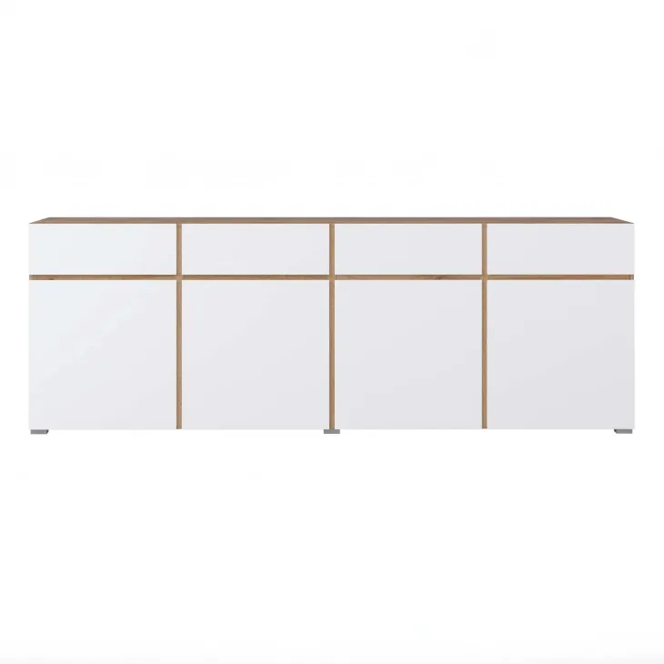 Madia moderna 225x78h cm 4 ante 4 cassetti bianco rovere Lolla