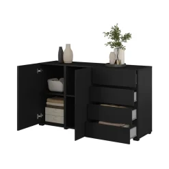 Madia moderna 138x78h cm 2 ante 4 cassetti nero Edge