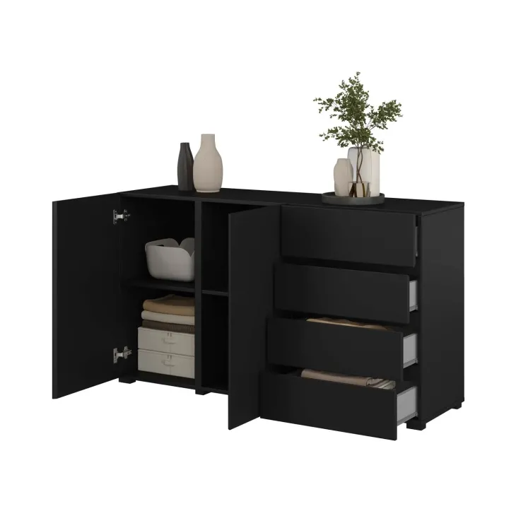 Madia moderna 138x78h cm 2 ante 4 cassetti nero Edge