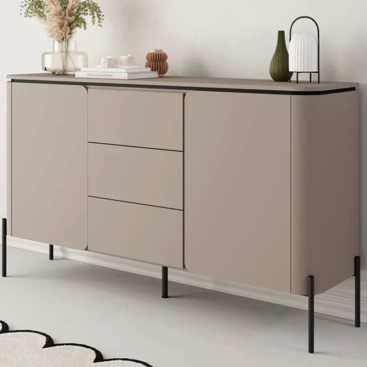 Madia moderna 163x95h cm 2 ante 3 cassetti tortora Carty