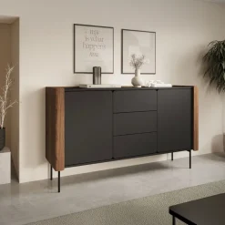 Madia moderna 142x83h cm 2 ante 3 cassetti noce nero Wrappy