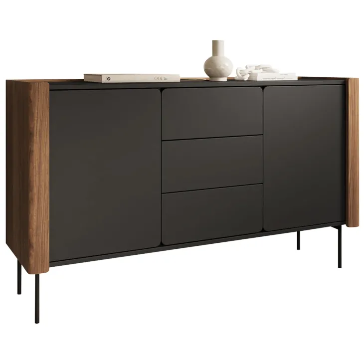 Madia moderna 142x83h cm 2 ante 3 cassetti noce nero Wrappy