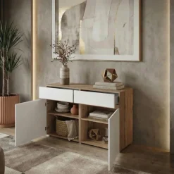 Madia moderna 120x78h cm 2 ante 2 cassetti bianco rovere Lolla