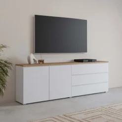 Madia moderna 200x68h cm 2 ante 3 cassetti bianco rovere Ischia