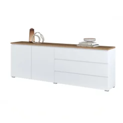 Madia moderna 200x68h cm 2 ante 3 cassetti bianco rovere Ischia