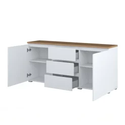 Madia moderna 150x68h cm 2 ante 3 cassetti bianco rovere Ischia