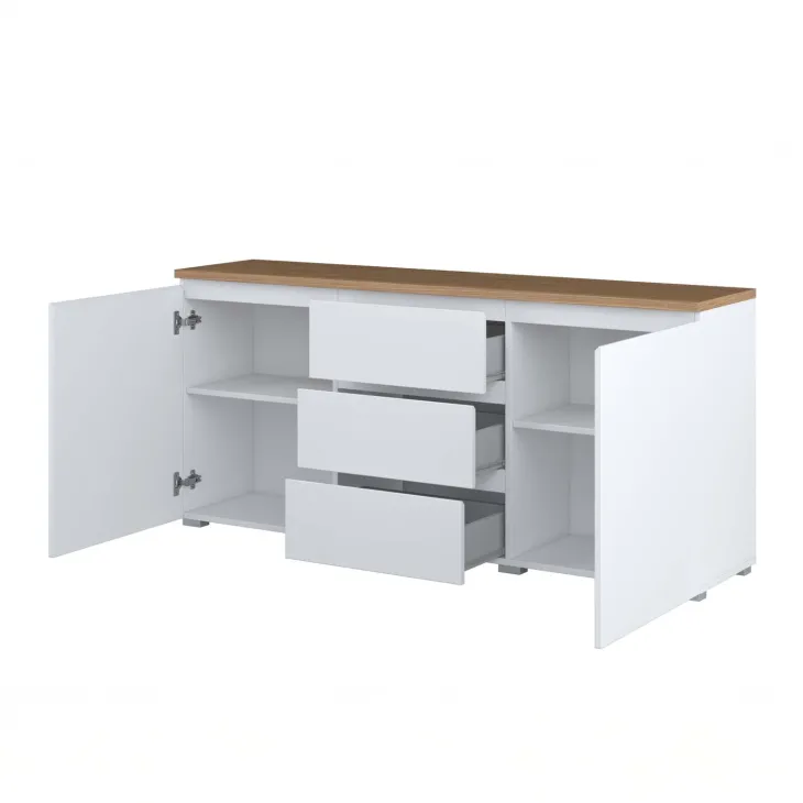 Madia moderna 150x68h cm 2 ante 3 cassetti bianco rovere Ischia