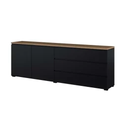 Madia moderna 200x68h cm 2 ante 3 cassetti nero rovere Ischia