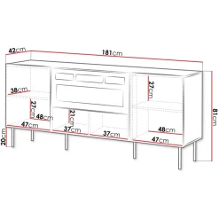 Madia moderna 181x81h cm 3 ante con caminetto elettrico noce cannettato Gabiot