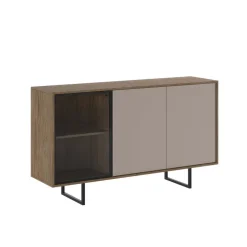 Madia moderna 151x87h cm 3 ante con vetrina rovere scuro tortora Domus