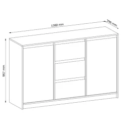 Madia moderna 138x87h cm 2 ante e 3 cassetti rovere Funny