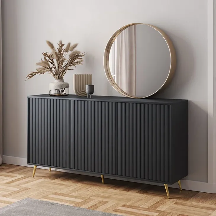 Madia moderna 154x78h cm 3 ante nero cannettato Celestia