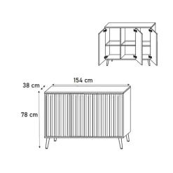 Madia moderna 154x78h cm 3 ante nero cannettato Celestia