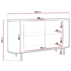 Madia moderna 139x75h cm 2 ante rovere effetto marmo bianco Roundi