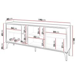 Madia moderna 190x80h cm 3 ante serigrafato rovere nero Duplo
