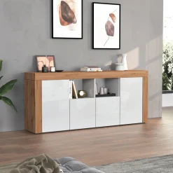 Madia moderna 200x85h cm bianco lucido rovere Block