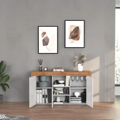 Madia moderna 155x85h cm bianco lucido rovere Block