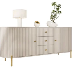 Madia moderna 178x79h cm cannettato 2 ante 3 cassetti beige cashmere Zurik