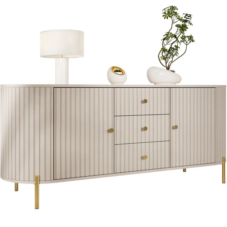 Madia moderna 178x79h cm cannettato 2 ante 3 cassetti beige cashmere Zurik