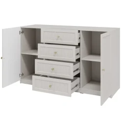Madia moderna 150x92h cm cannettato 2 ante 4 cassetti beige cashmere Rolly
