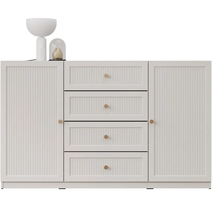 Madia moderna 150x92h cm cannettato 2 ante 4 cassetti beige cashmere Rolly